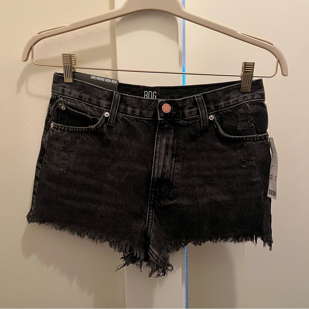BDG Urban Outfitters Girlfriend High Rise Black Jean Shorts Frayed Distressed